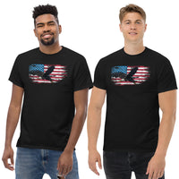 Thumbnail for Patriotic American Flag Bald Eagle T-Shirt modeled in black