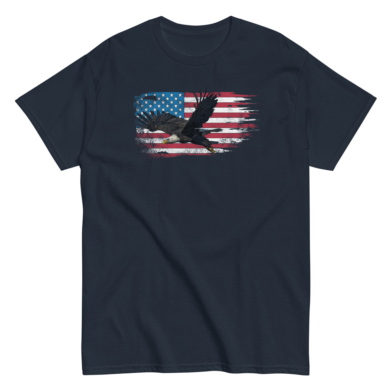 Patriotic American Flag Bald Eagle T-Shirt in navy