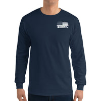 Thumbnail for Diesel Mechanic American Flag Long Sleeve T-Shirt modeled in navy front view