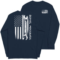 Thumbnail for Diesel Mechanic American Flag Long Sleeve T-Shirt in navy