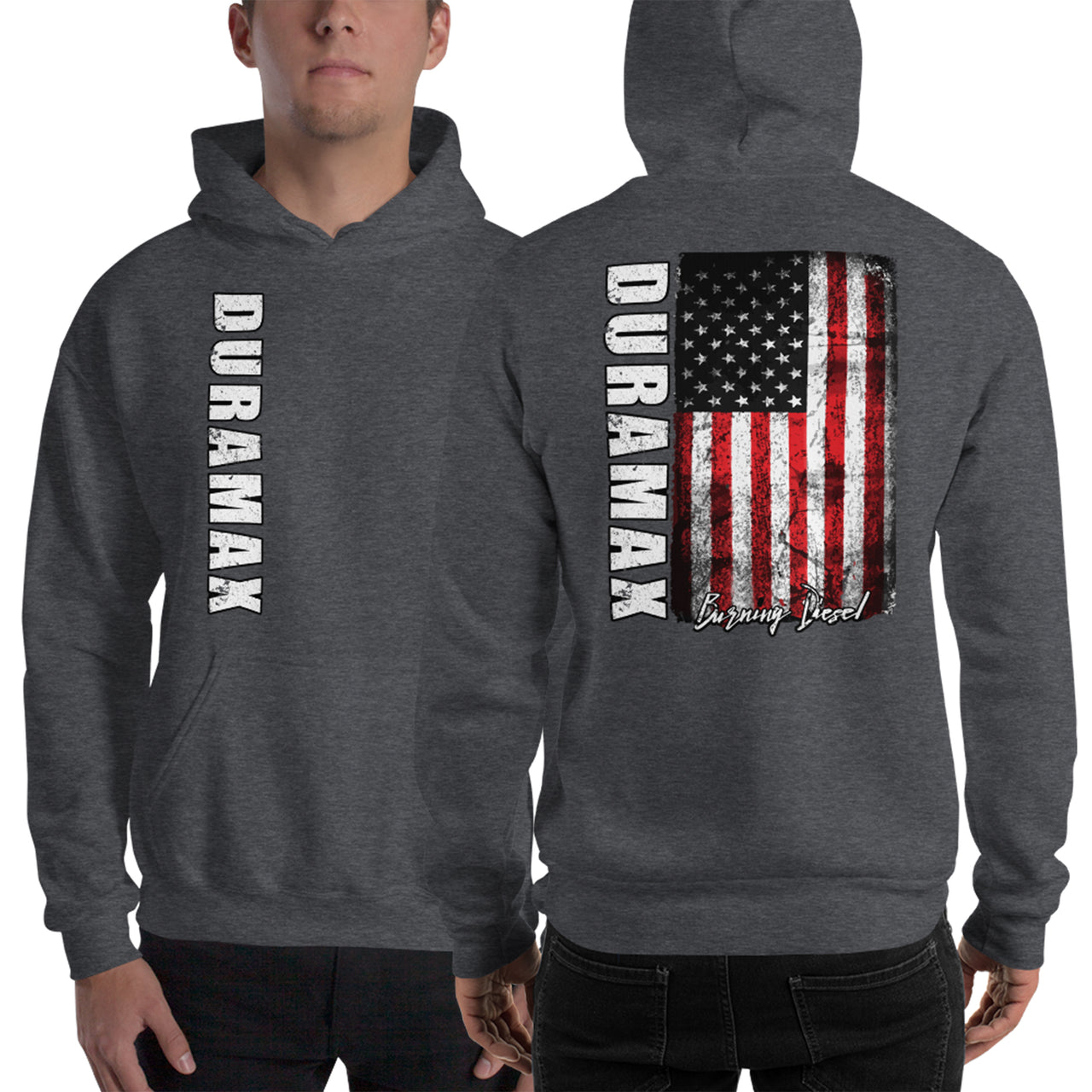 Duramax American Flag Hoodie, Patriotic Diesel Truck Sweatshirt-In-White-From Aggressive Thread