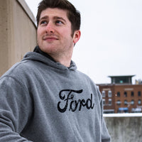 Thumbnail for Hoodie - Mens Ford Distressed Text - Heather Grey