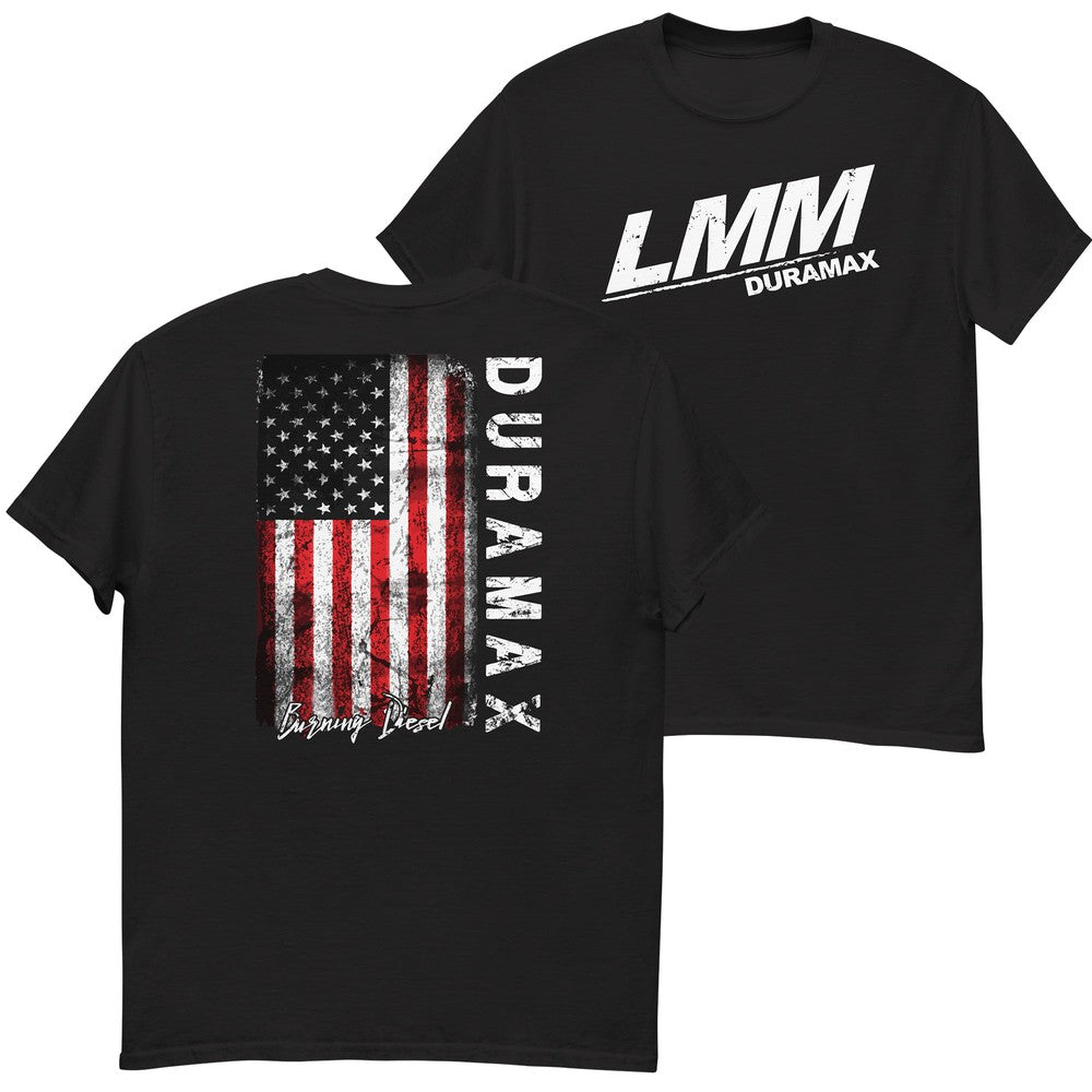 LMM Duramax T-Shirt Diesel Truck Shirt With American Flag Design in black