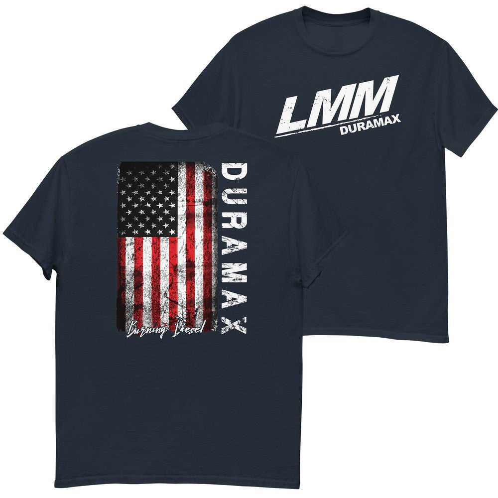 LMM Duramax T-Shirt Diesel Truck Shirt With American Flag Design in navy