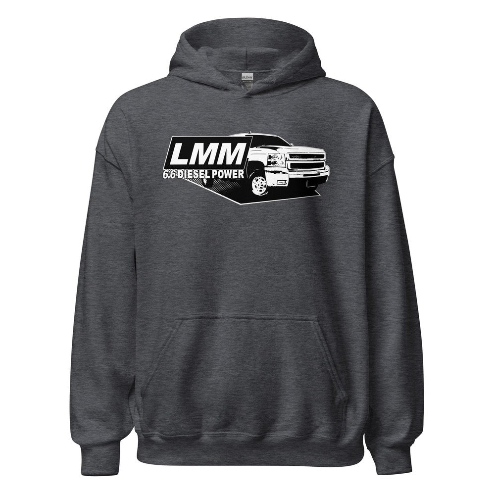 LMM Duramax Hoodie Sweatshirt With Truck-In-Dark Heather-From Aggressive Thread