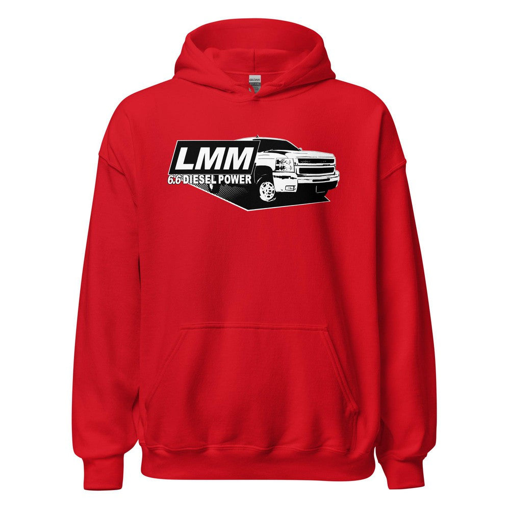 LMM Duramax Hoodie Sweatshirt With Truck-In-Red-From Aggressive Thread