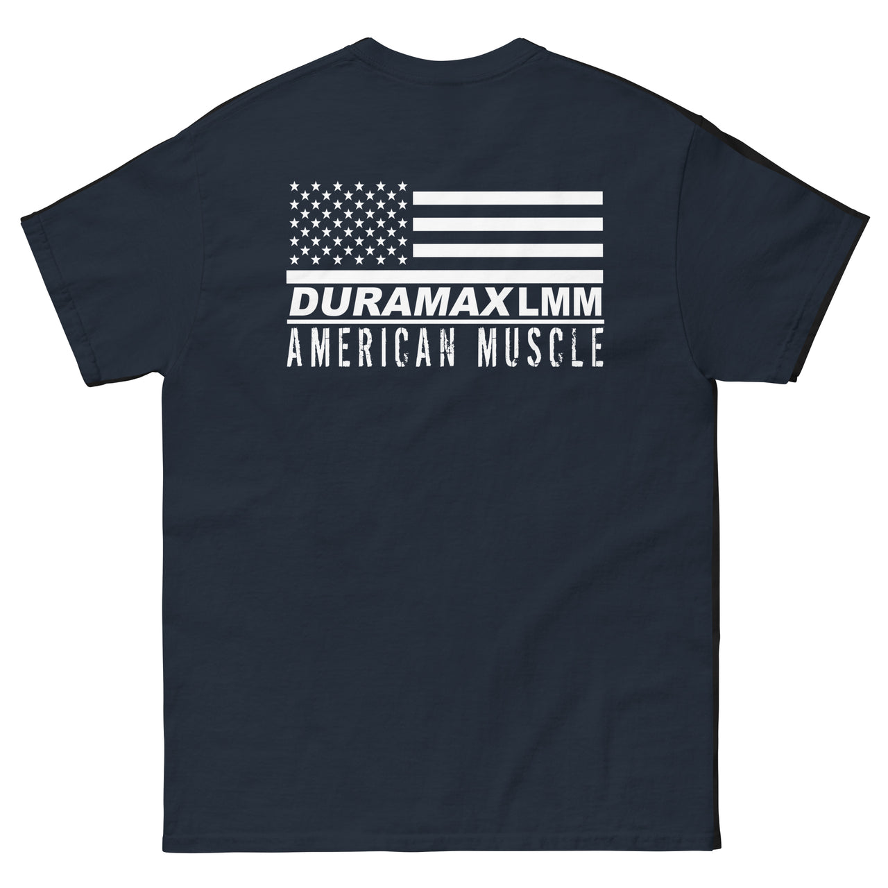 back of LMM Duramax T-Shirt in navy