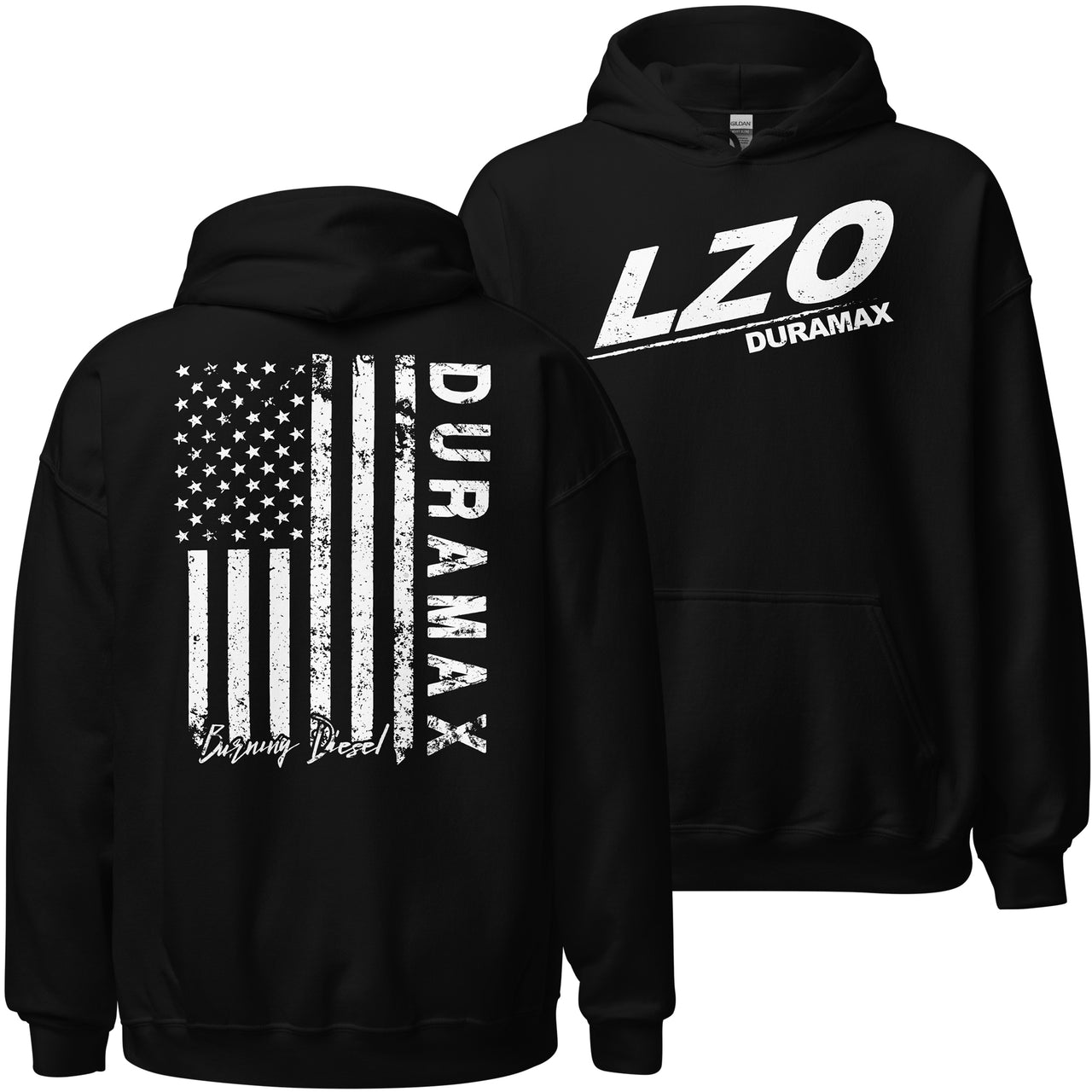LZO 3.0 Duramax Hoodie Sweatshirt With American Flag Design in black