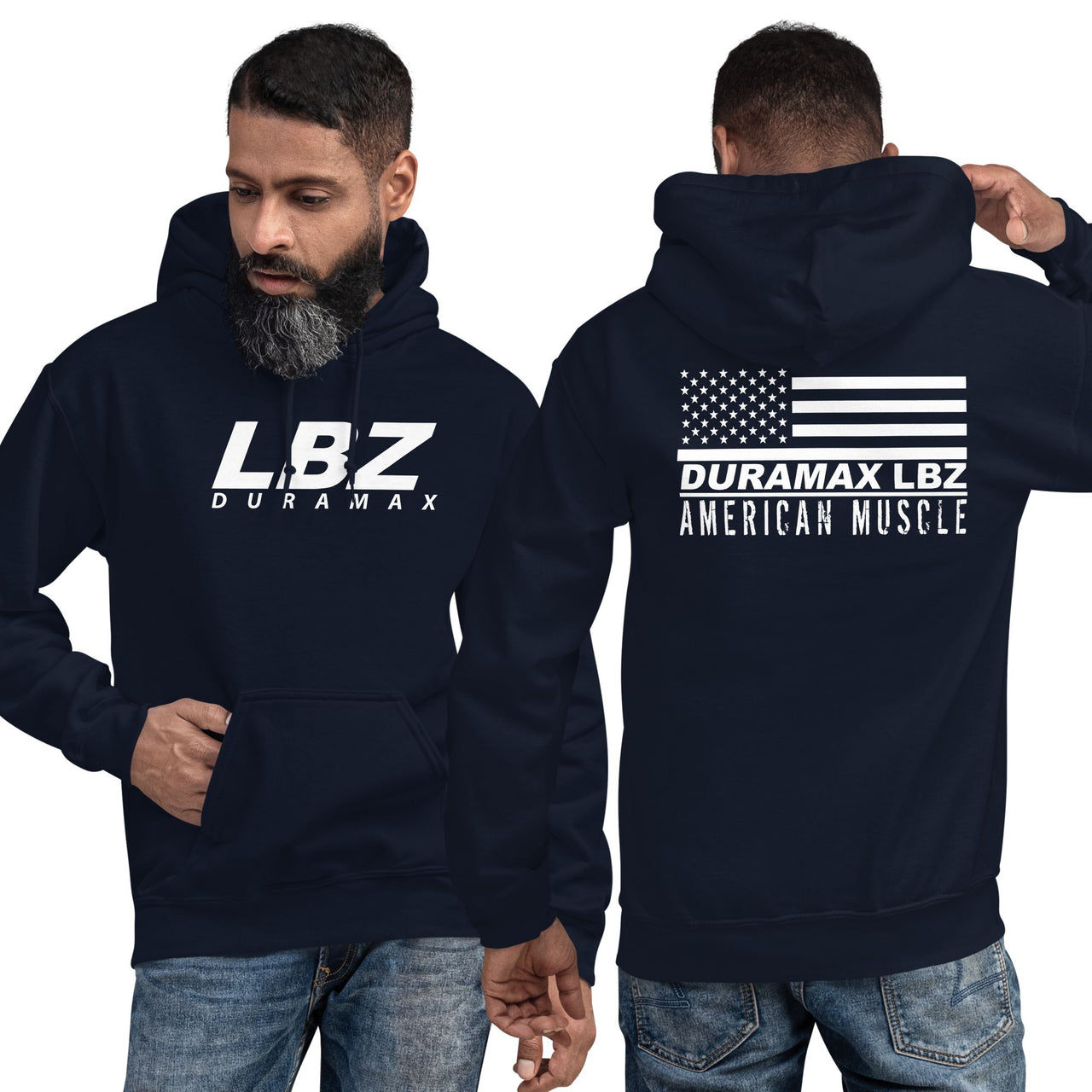 LBZ Duramax Hoodie With American Flag in navy