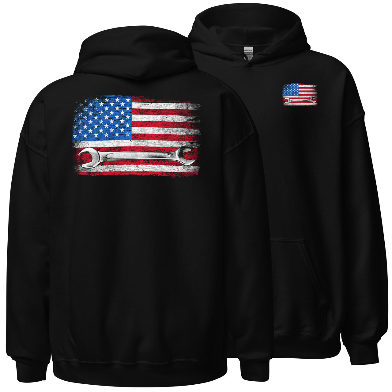 American Flag Mechanic Hoodie Sweatshirt in black