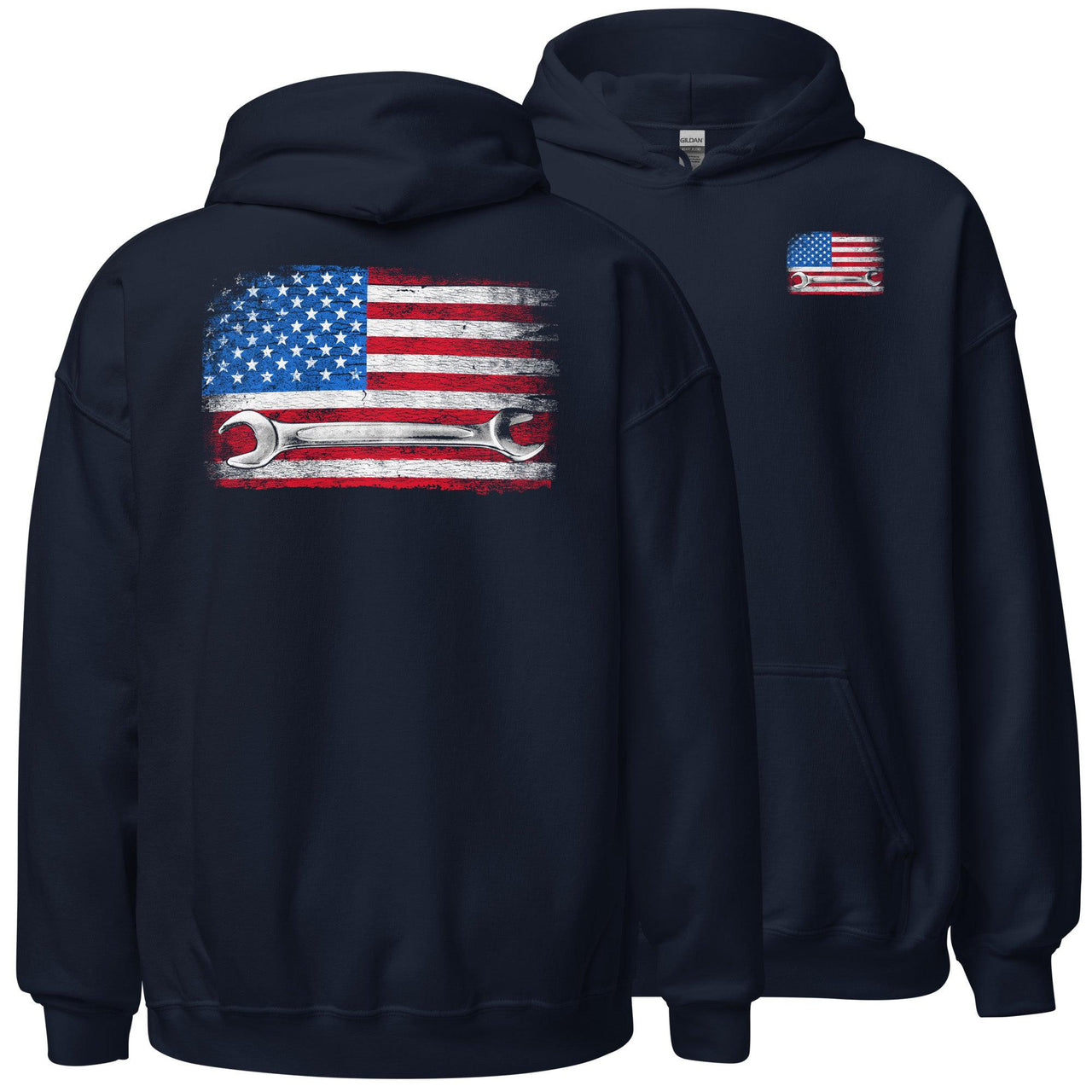 American Flag Mechanic Hoodie Sweatshirt in navy