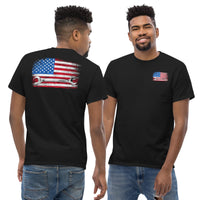Thumbnail for Mechanic T-Shirt American Flag Wrench Design modeled in black 2