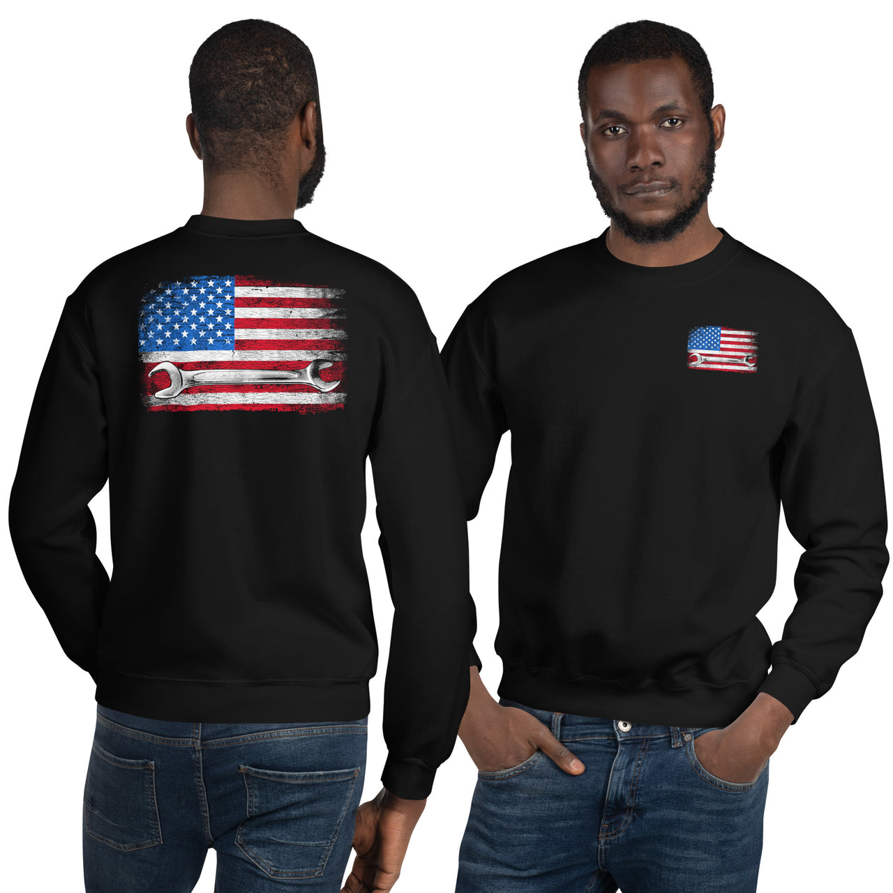 Mechanic Crew Neck Sweatshirt modeled in black
