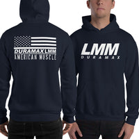 Thumbnail for Man Wearing A LMM Duramax American Flag Hoodie From Aggressive Thread - Color Navy