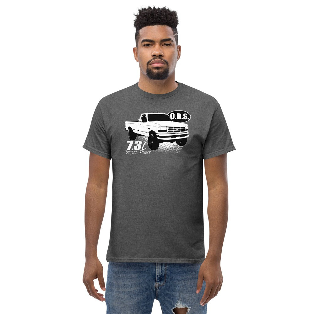 OBS Super Duty Single Cab 7.3 Power T-Shirt modeled in grey