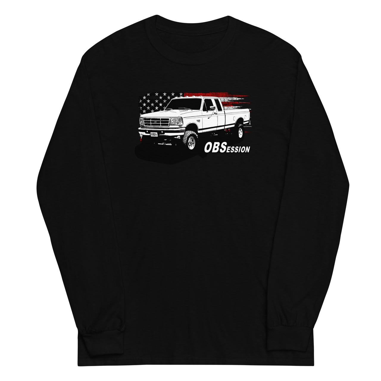 OBS Ext Cab Truck American Flag Long Sleeve Shirt-In-Black-From Aggressive Thread