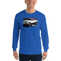 Thumbnail for OBS Ext Cab Truck American Flag Long Sleeve Shirt modeled in royal