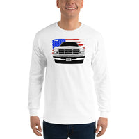 Thumbnail for OBS American Flag Long Sleeve T-Shirt modeled in white