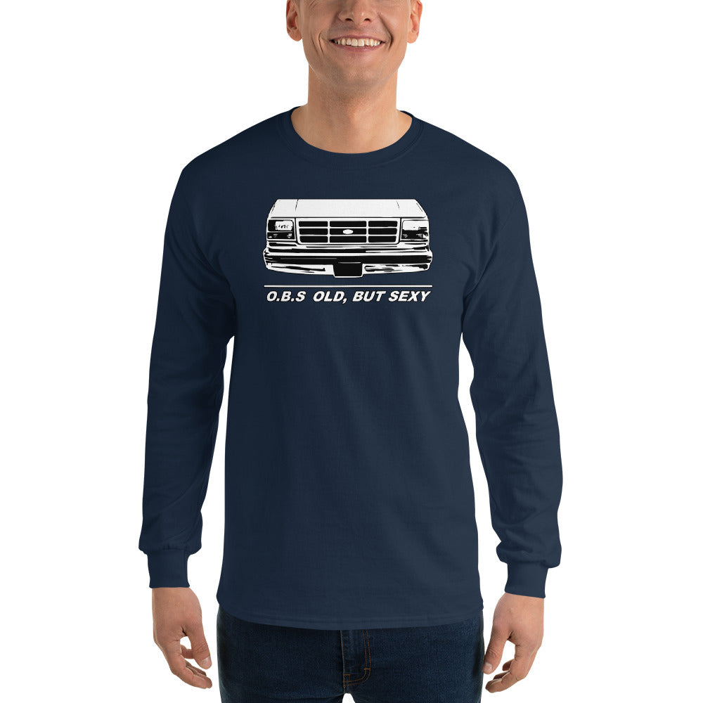 OBS Truck Shirt Old, But Sexy Long Sleeve T-Shirt modeled in navy