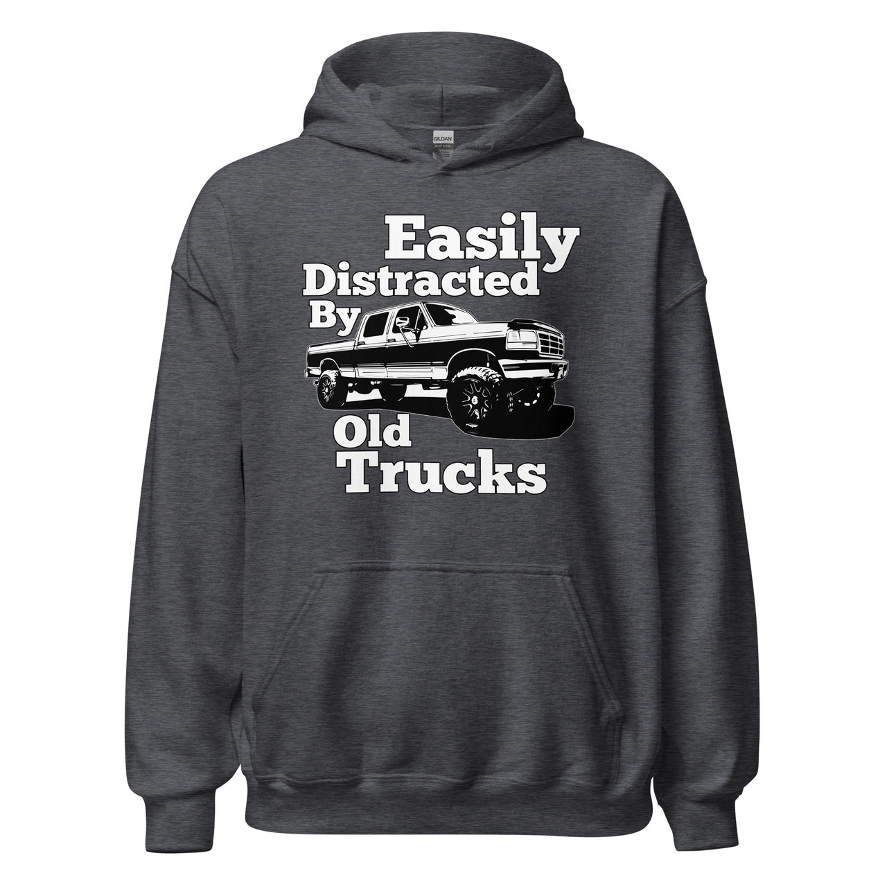 OBS Truck Hoodie Easily Distracted By Old Trucks in dark heather