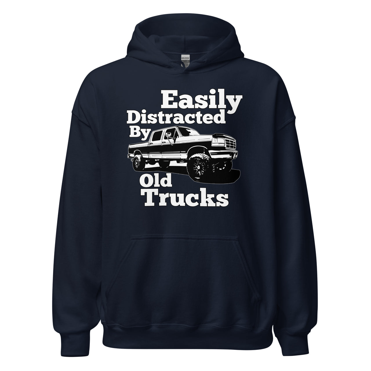 OBS Truck Hoodie Easily Distracted By Old Trucks in navy