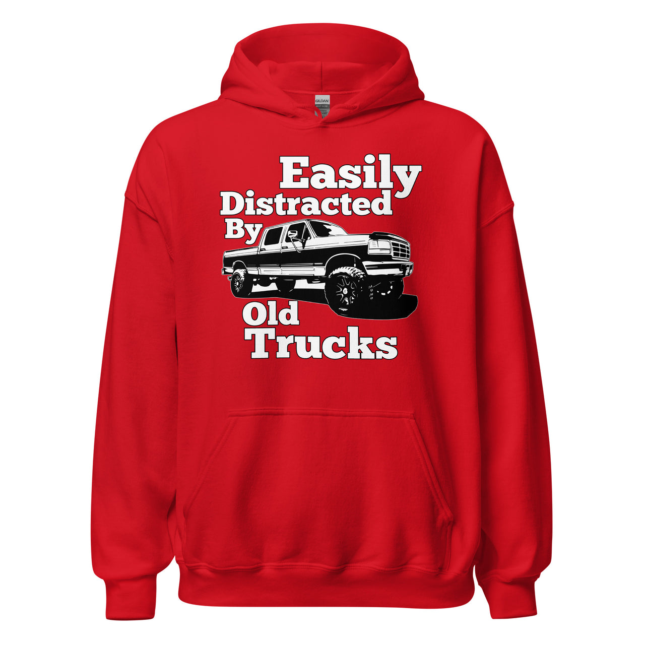OBS Truck Hoodie Easily Distracted By Old Trucks in red