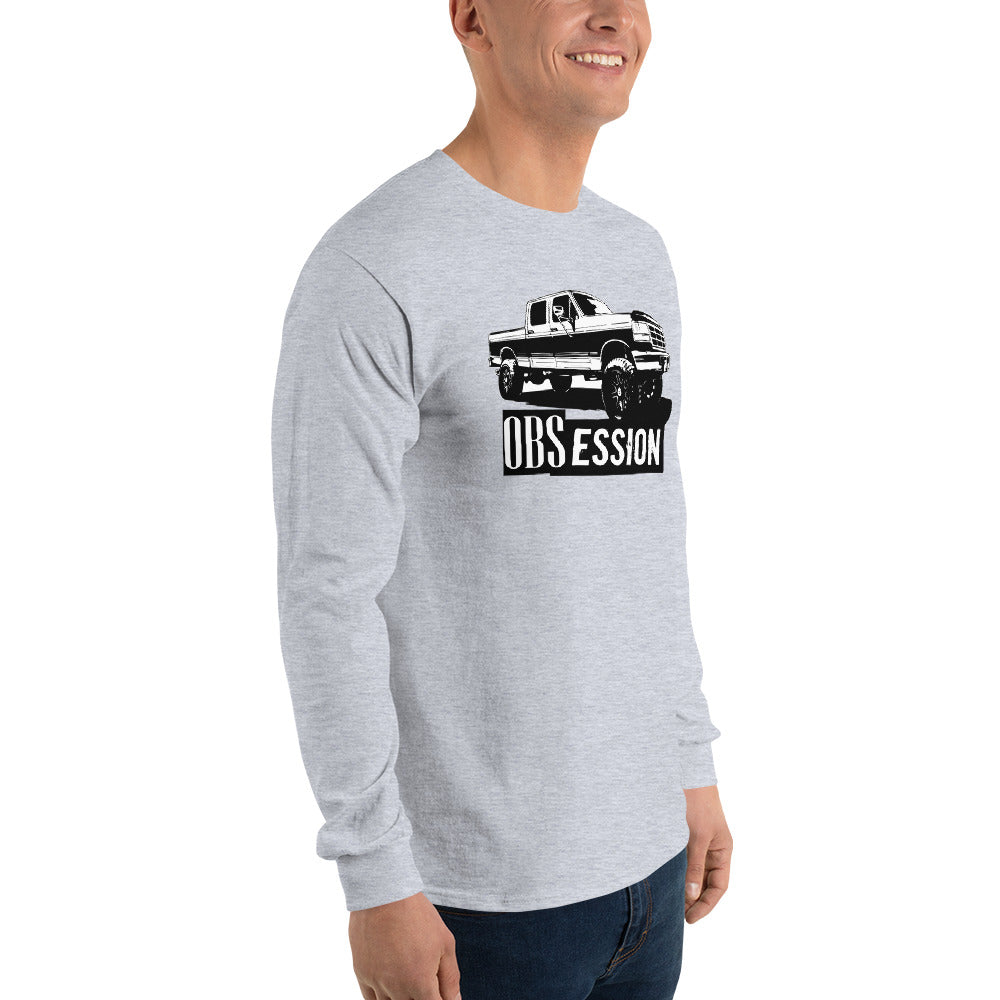 Obs Ford Crew Cab long sleeve Shirt modeled in grey right
