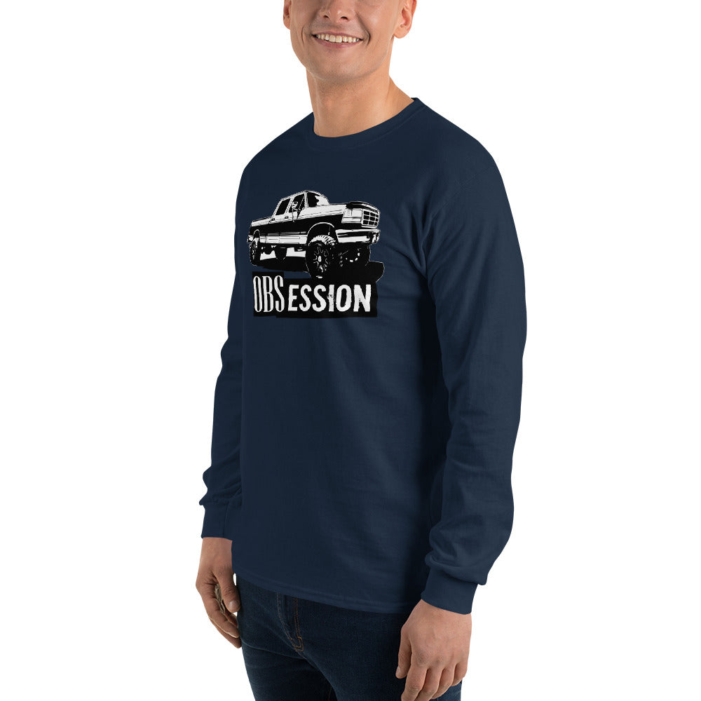 Obs Ford Crew Cab long sleeve Shirt modeled in navy left