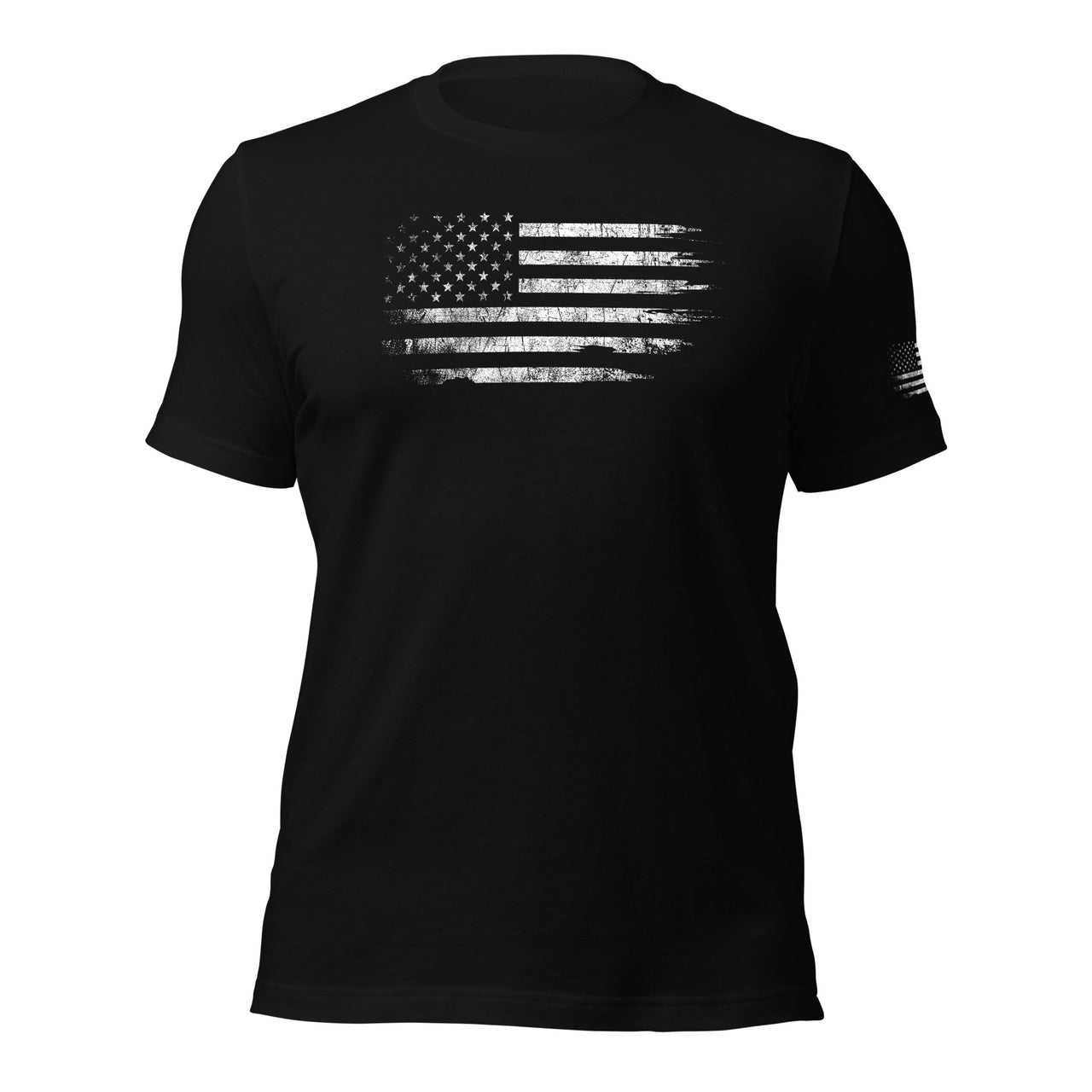 American Flag T-Shirt With Sleeve Print in black front