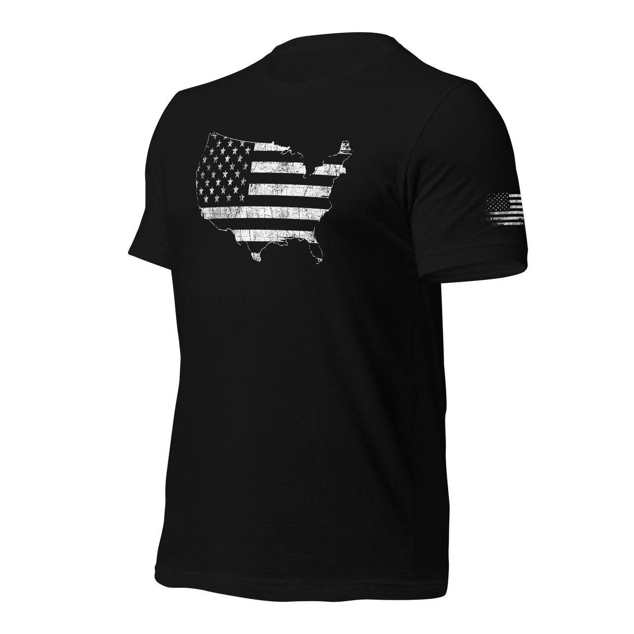 American Flag USA T-Shirt With Sleeve Print in black front
