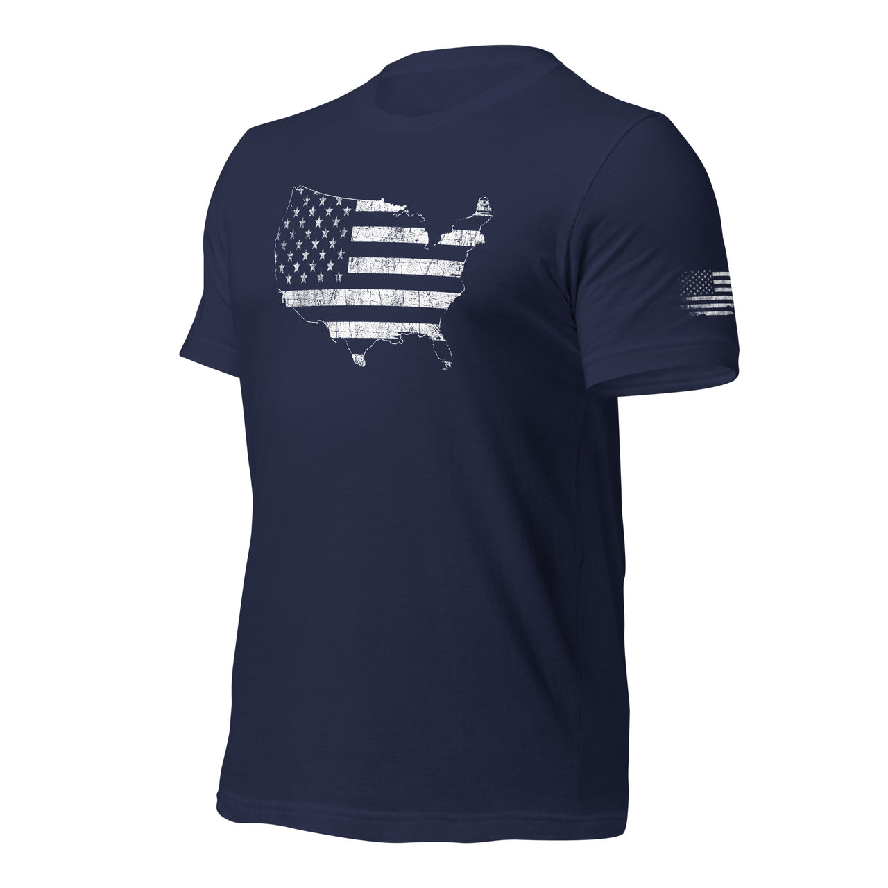 American Flag USA T-Shirt With Sleeve Print in navy side