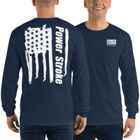Thumbnail for Powerstroke American Flag Long Sleeve T-Shirt modeled in navy