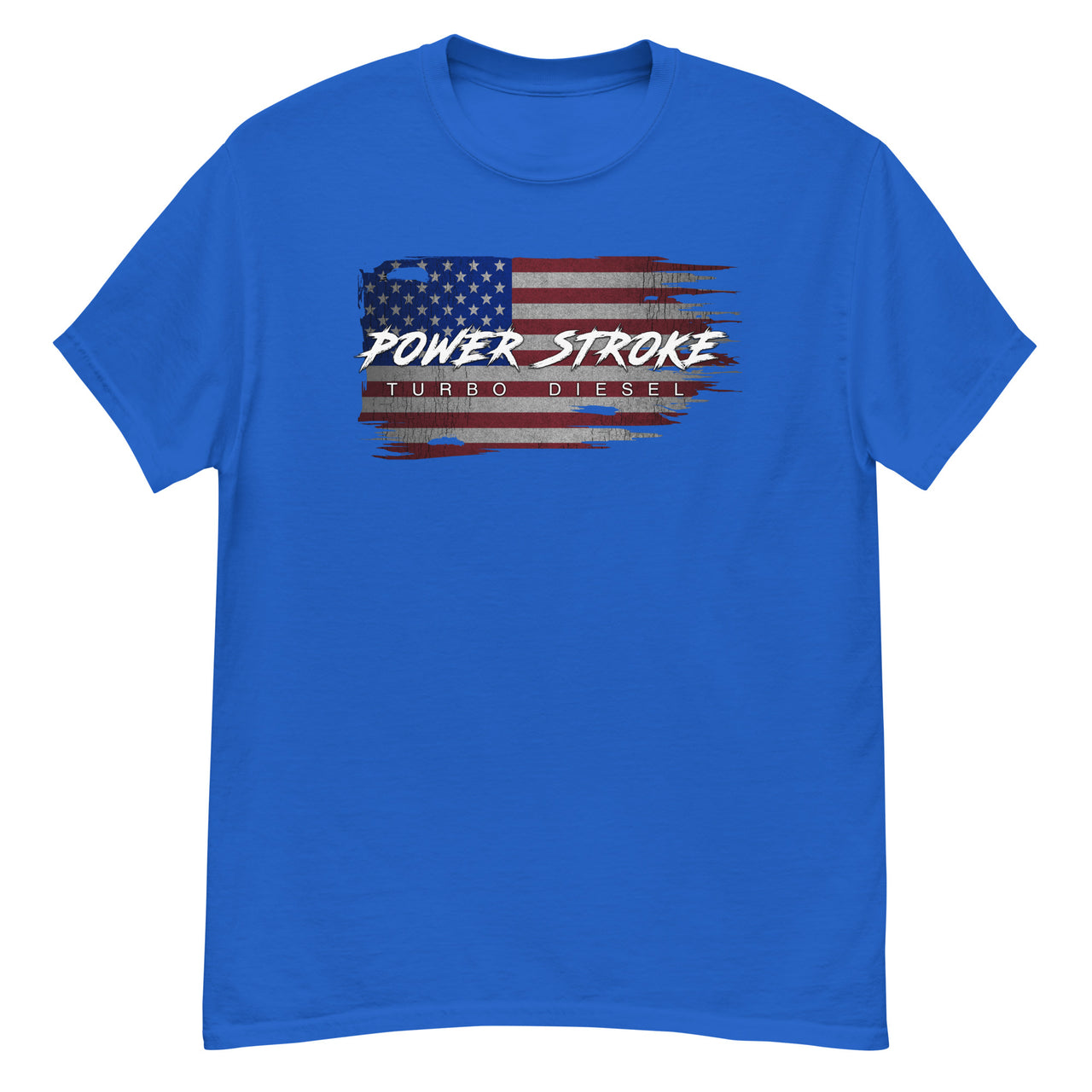 Power Stroke Diesel American Flag T-Shirt in blue from Aggressive Thread
