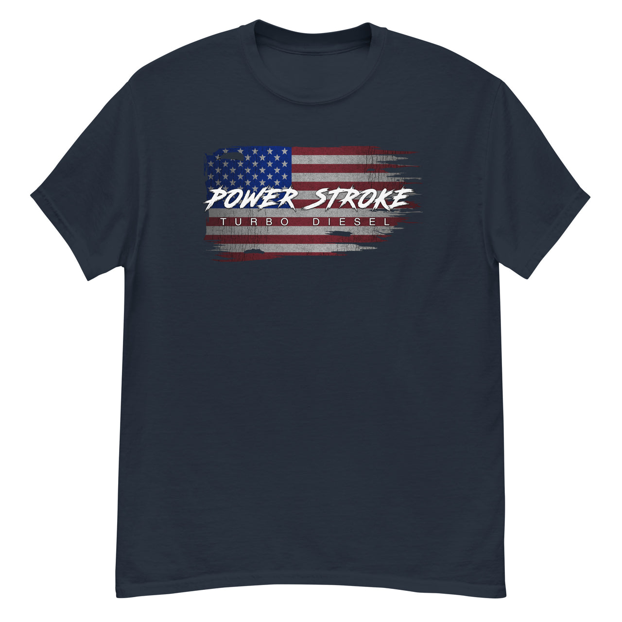 Power Stroke Diesel American Flag T-Shirt in navy from Aggressive Thread