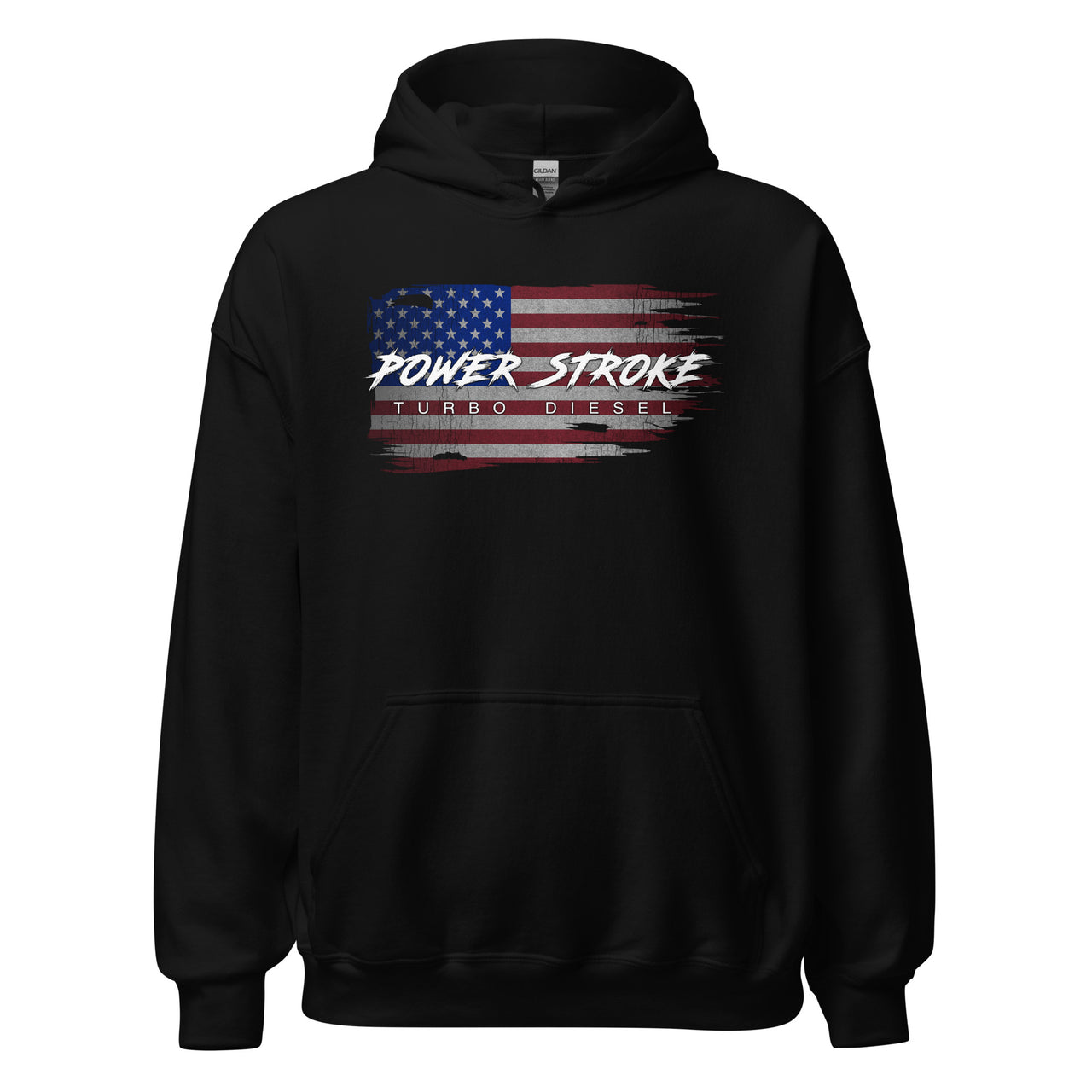 Power Stroke Hoodie With American Flag Design Black