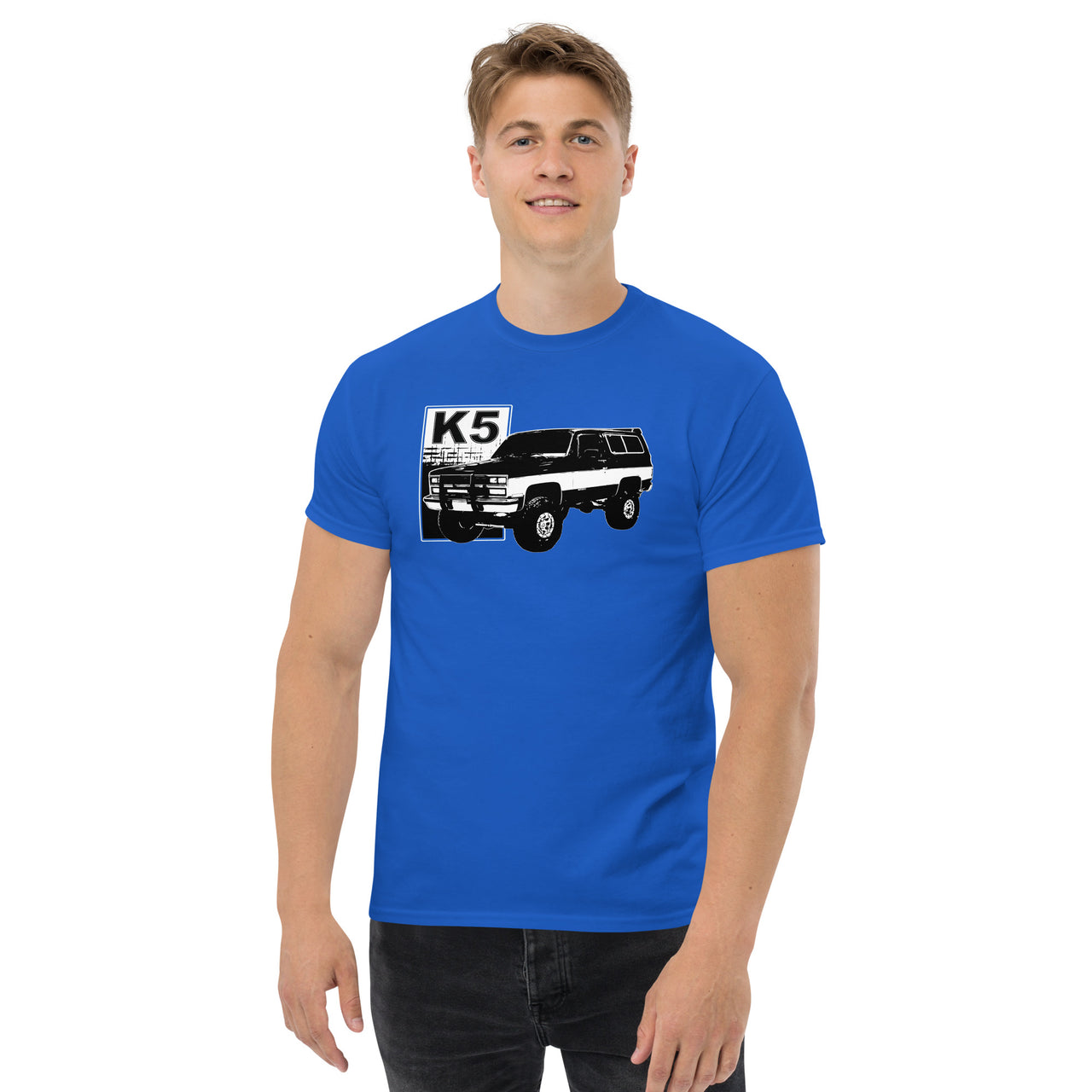 Square Body K5 Blazer T-Shirt modeled in royal