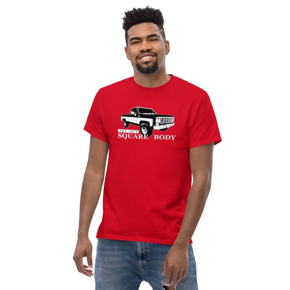 Square Body Truck Shirt modeled in red