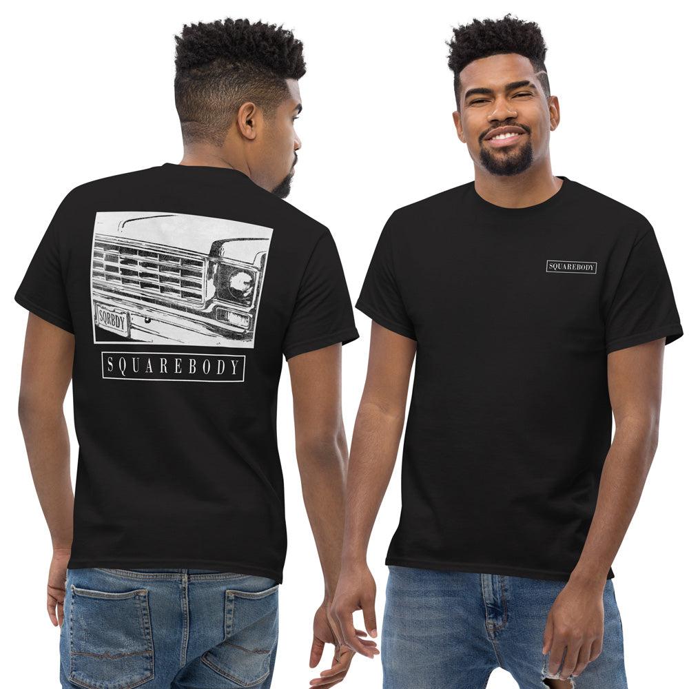 man modeling a Square Body T-Shirt Based on 70s Round Eye Truck - black
