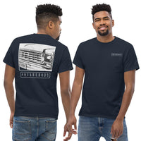 Thumbnail for man modeling a Square Body T-Shirt Based on 70s Round Eye Truck - navy