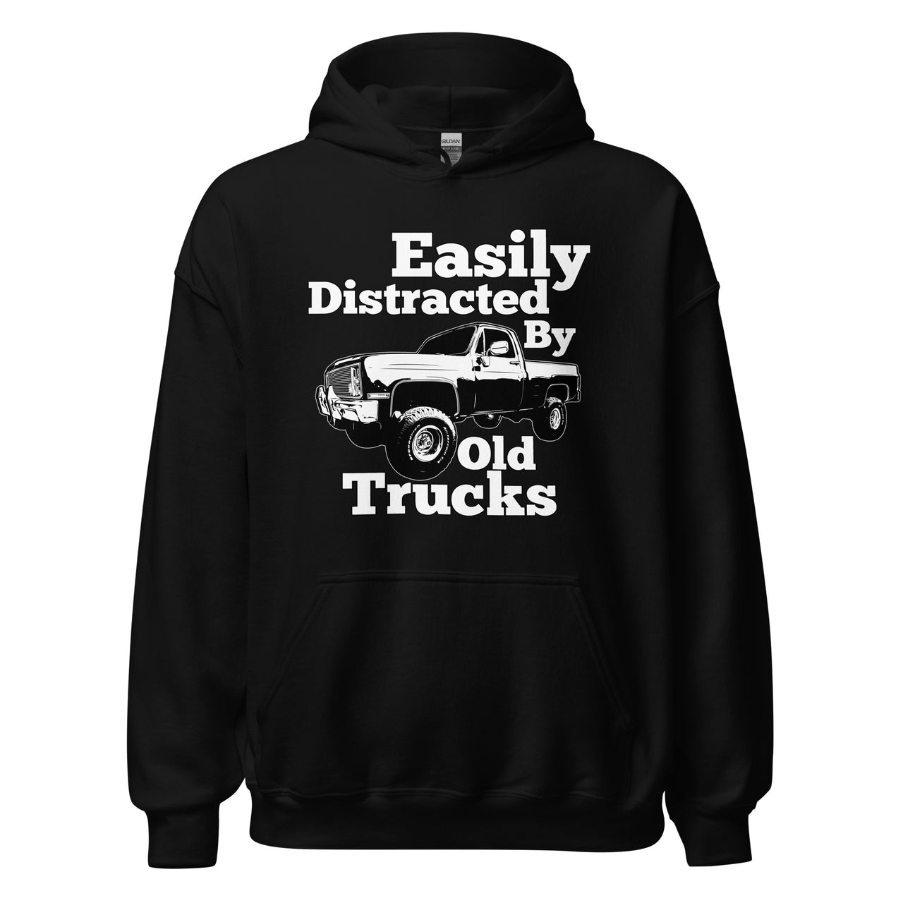 Square body truck hoodie with funny phrase black