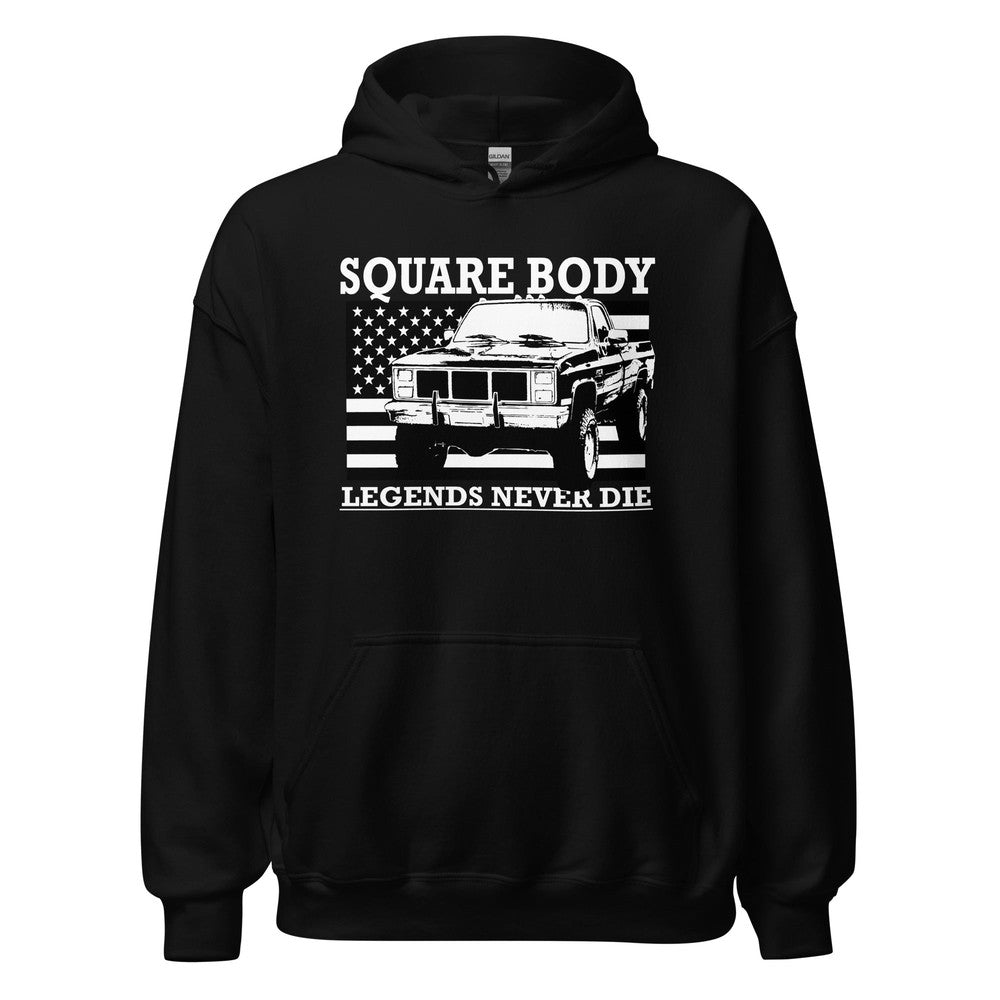 Squarebody Legends Hoodie Square Body Truck Sweatshirt With American Flag Design