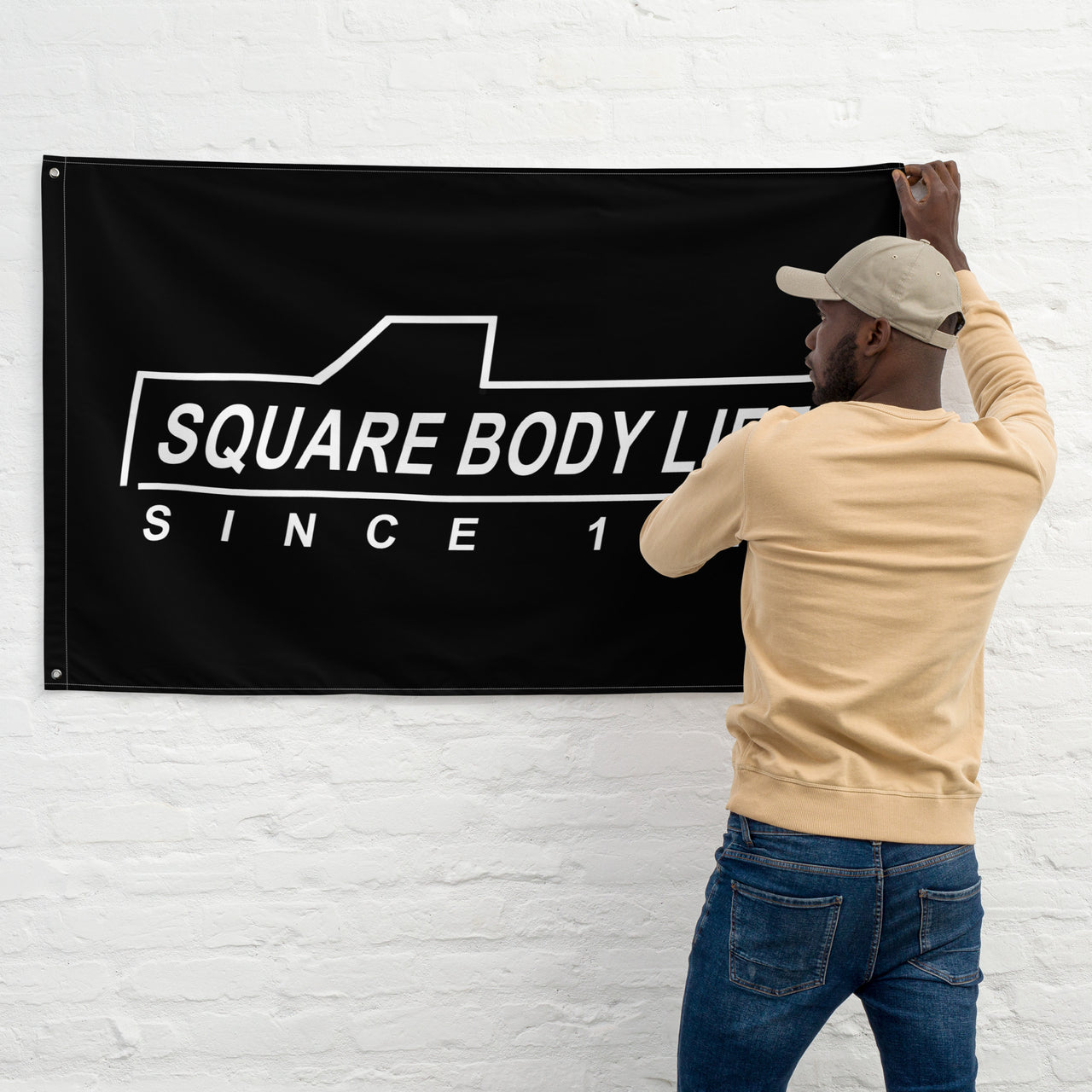 man hanging Squarebody Flag - Square Body Life