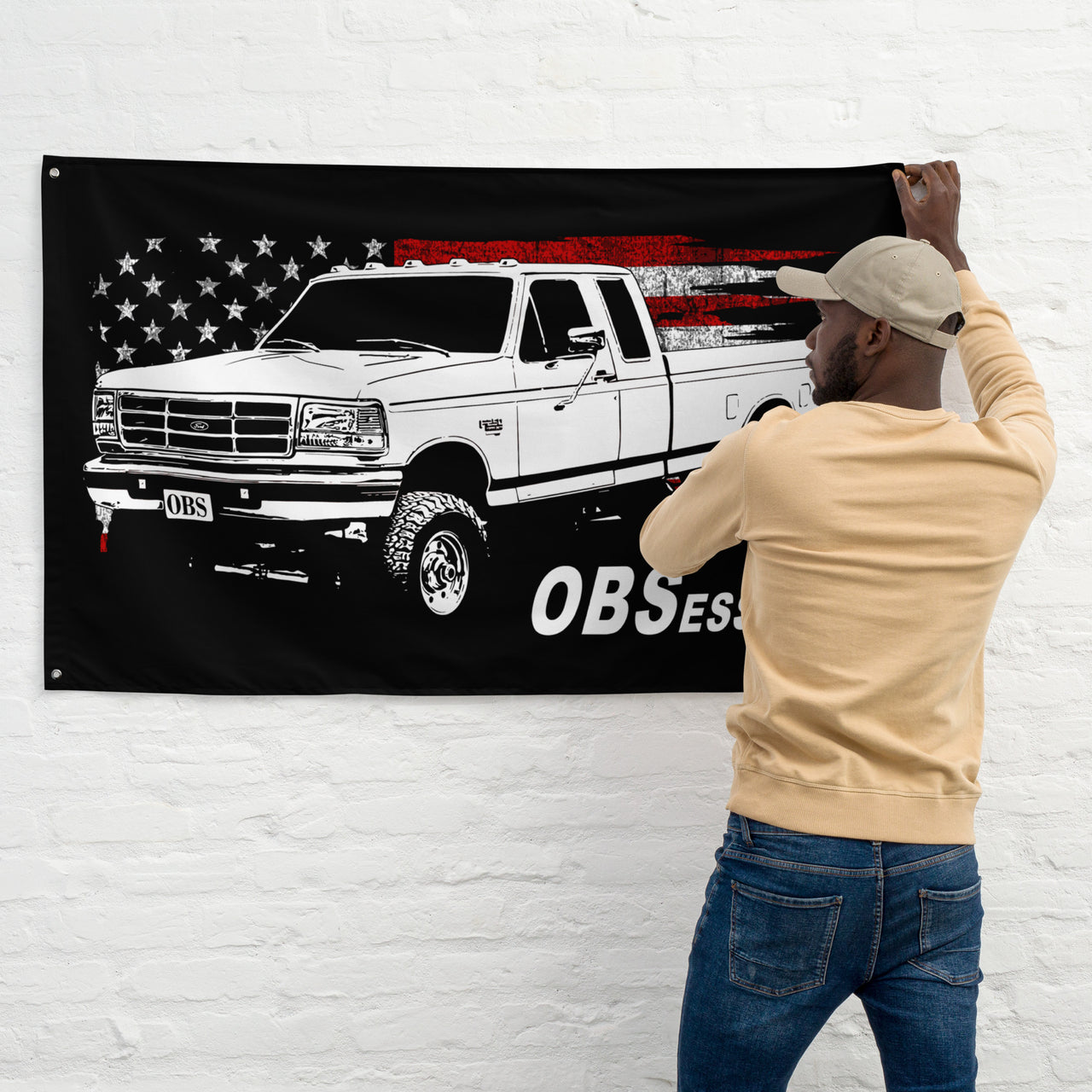 man hanging OBS Extended Cab Truck Wall Flag