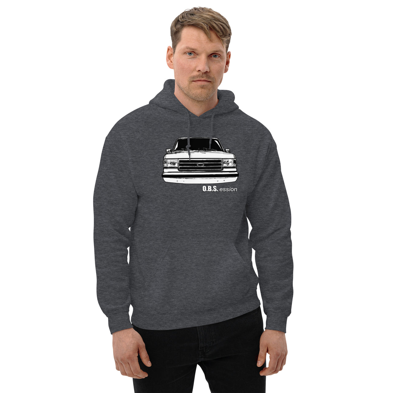 Brick Nose OBS Truck Hoodie modeled in grey