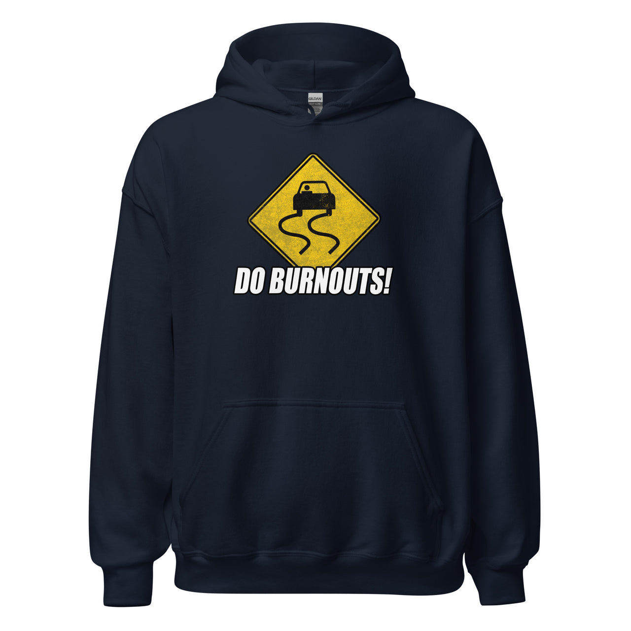burnout sign hoodie for car enthusiasts in navy