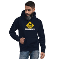 Thumbnail for burnout sign hoodie for car enthusiasts modeled in navy