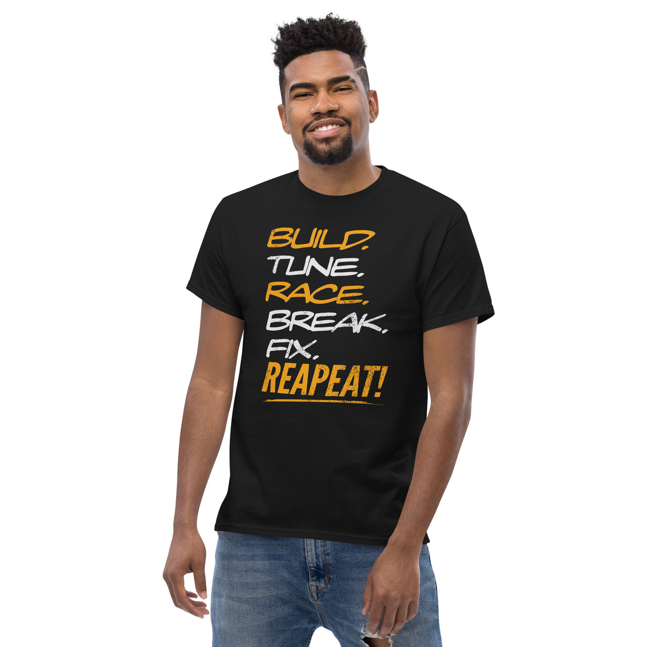 Drag Racing T-Shirt, Car Enthusiasts Tee, Racer / Racecar Lover T-Shirt modeled in black