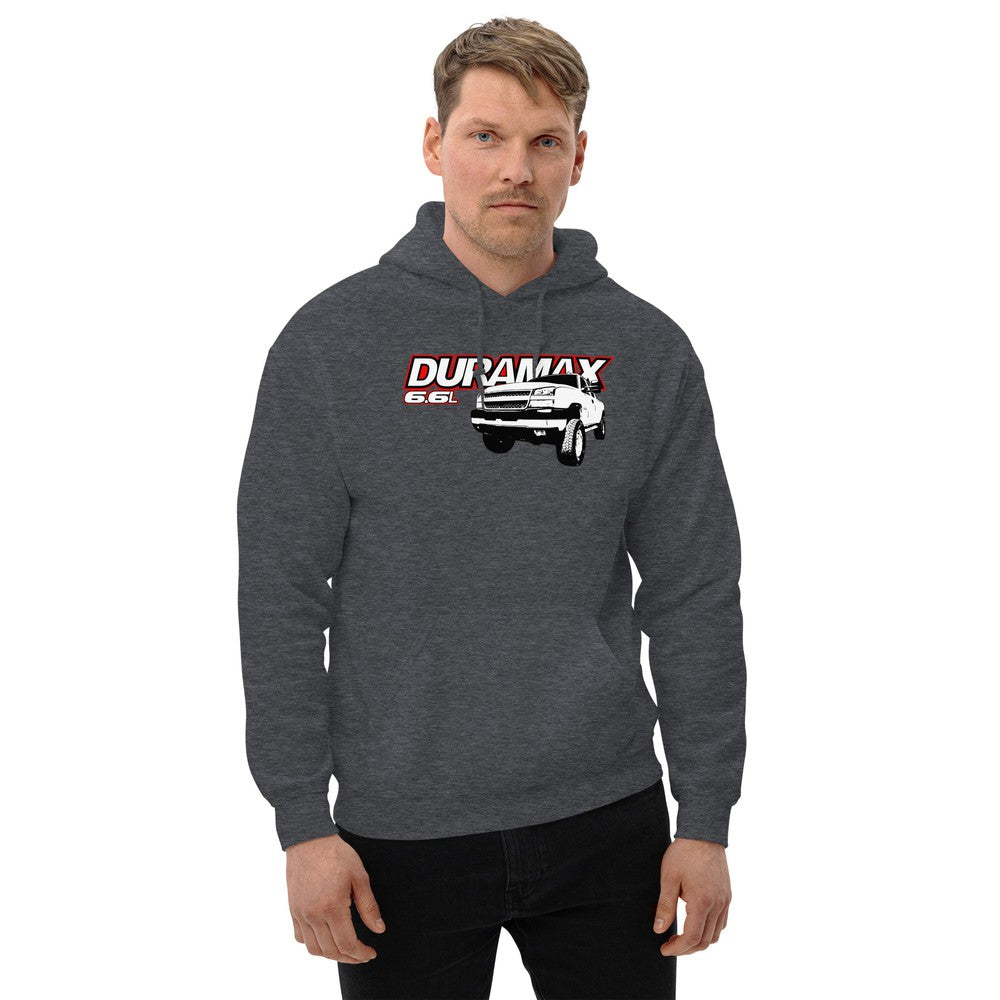 man modeling cateye duramax hoodie in grey
