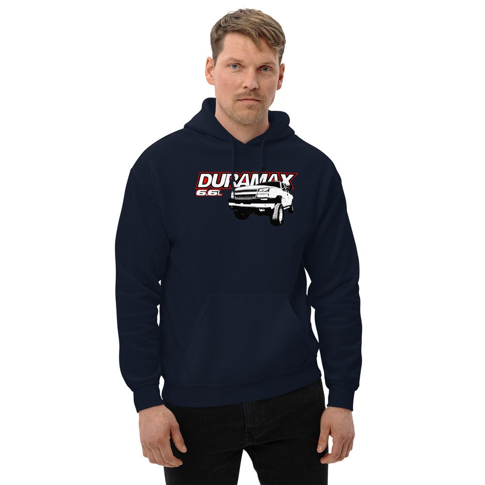 man modeling cateye duramax hoodie in navy