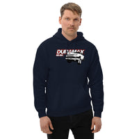 Thumbnail for man modeling cateye duramax hoodie in navy